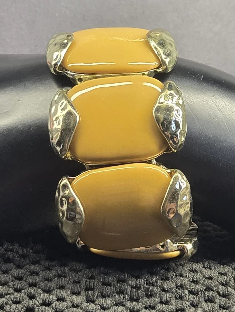 Statement Stretch Bracelet - Mustard Yellow Gold Hardware